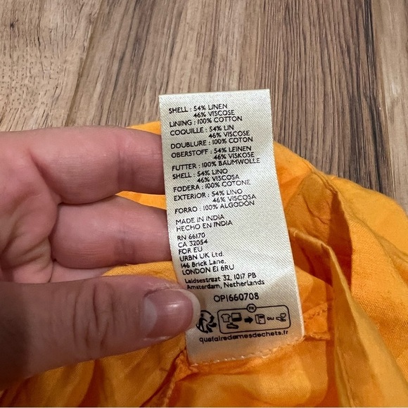 By Anthropologie One-Shoulder Waistless Mini Dress Linen Blend Mango Orange - Picture 8 of 9